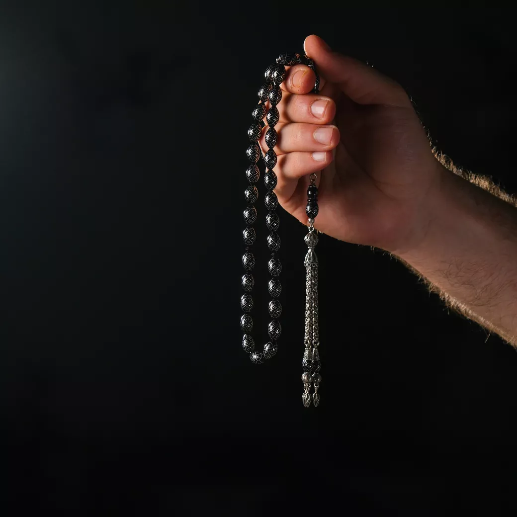 Gümüş İşlemeli Arpa Kesim Erzurum Oltu Taşı Tesbih