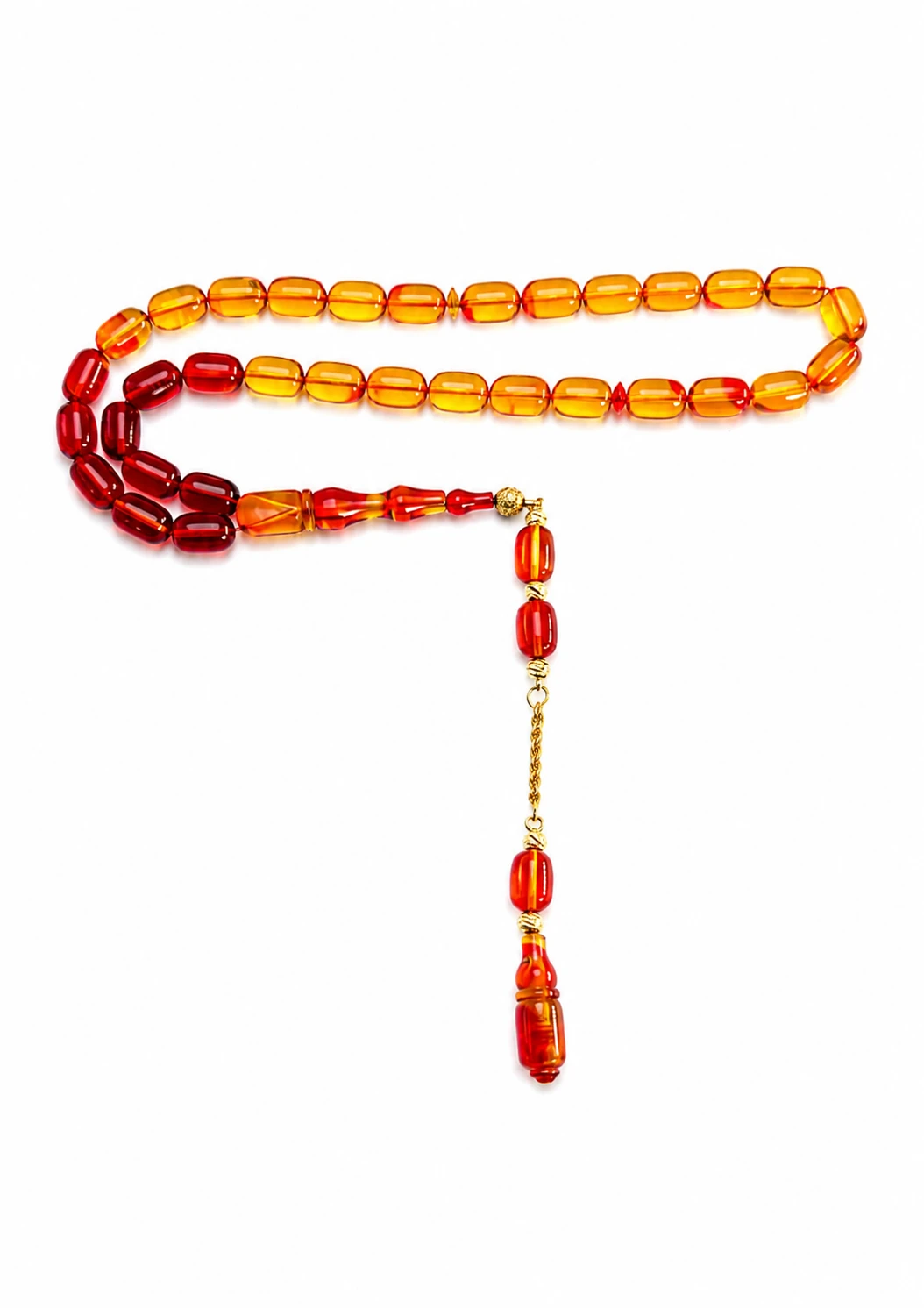 Altın Zincirli Ateş Kehribar Tesbih